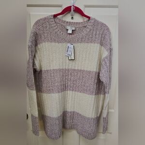 Christopher & Banks Striped Knit Sweater in Cream and Light Pink Size L-NWT